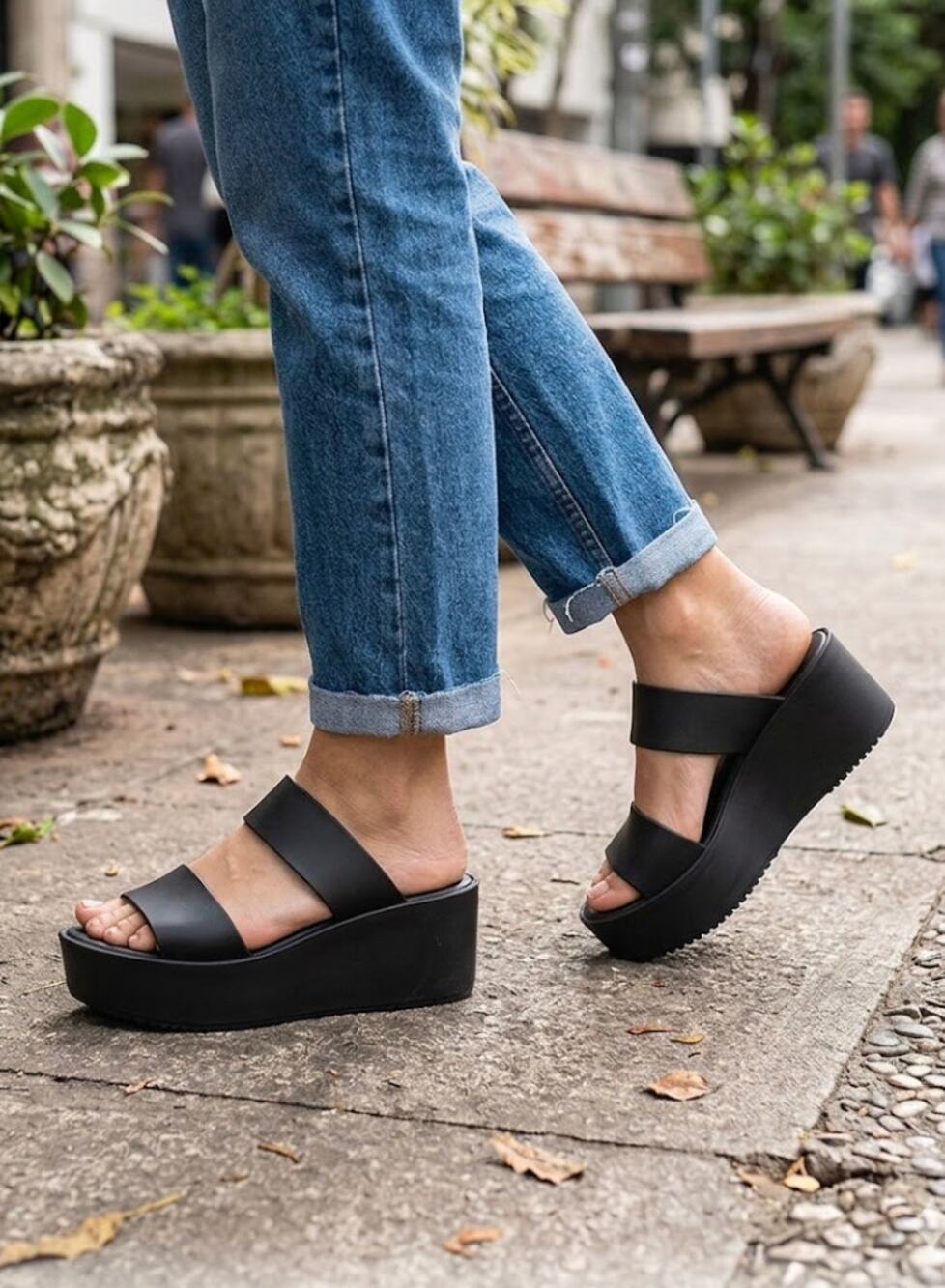 Melissa Becky Platform Sandals Black Minimalist 90s Jelly Wedge Slide Sz 5 (36)
